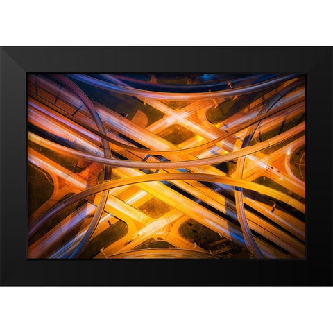 Electric City Black Modern Wood Framed Art Print by Zheng, Michael