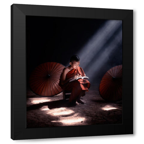 Monk Black Modern Wood Framed Art Print by Mikael, Fira