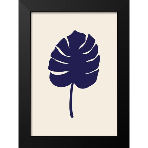 Monstera Leaf Dark Blue Black Modern Wood Framed Art Print by 1x Studio