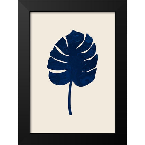 Monstera Marble Blue Black Modern Wood Framed Art Print by 1x Studio
