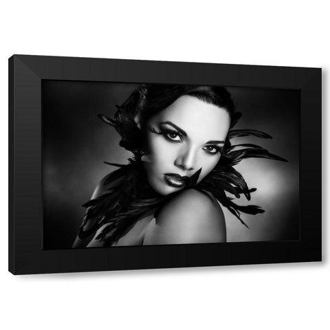 The Black Feathers Black Modern Wood Framed Art Print by Tambe, Peppe