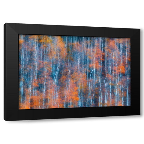 Autumn Abstract Black Modern Wood Framed Art Print by Xu, Mei