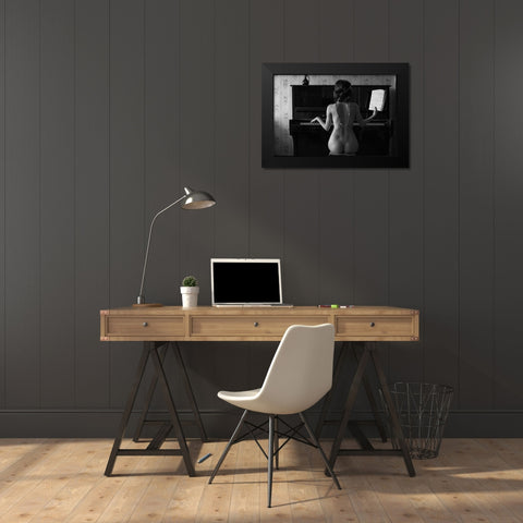Pianist Black Modern Wood Framed Art Print by Faletkin, Mikhail