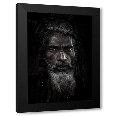 Saddhu Looking Without Seeing Black Modern Wood Framed Art Print with Double Matting by Molina, Elena
