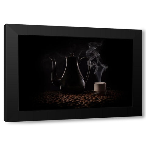 Black Coffee Black Modern Wood Framed Art Print by Perfoncio, Margareth