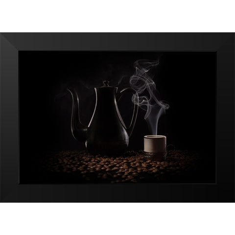 Black Coffee Black Modern Wood Framed Art Print by Perfoncio, Margareth
