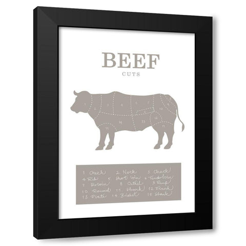 Beef Cuts Black Modern Wood Framed Art Print by 1x Studio II
