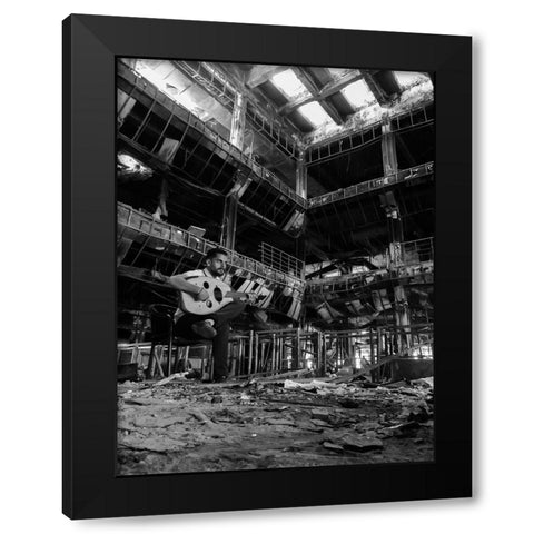 Music Over The Rubble Black Modern Wood Framed Art Print by Alibaroodi