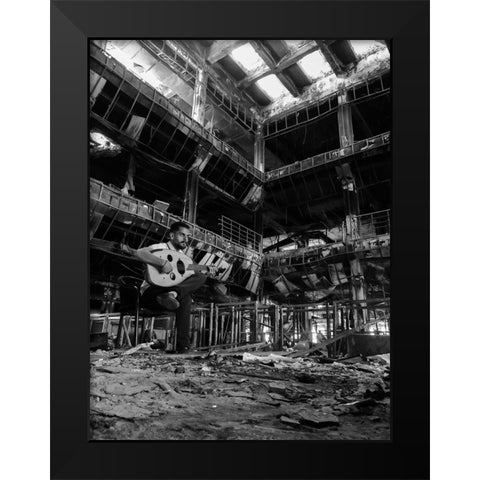 Music Over The Rubble Black Modern Wood Framed Art Print by Alibaroodi