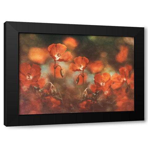 Floral Art In Red Black Modern Wood Framed Art Print by Georgieva V, Nikki