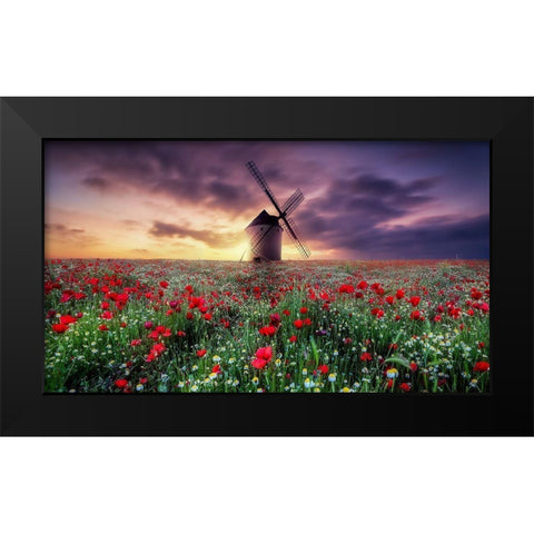 Spring By The Windmill Black Modern Wood Framed Art Print by Antonio Trivino, Jose