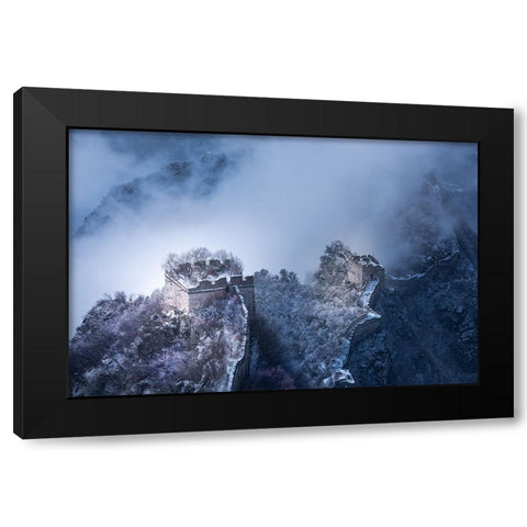 Peach Blossom Snow Of The Great Wall Black Modern Wood Framed Art Print with Double Matting by Simoon