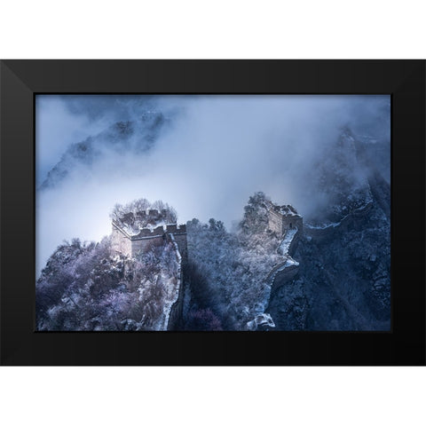 Peach Blossom Snow Of The Great Wall Black Modern Wood Framed Art Print by Simoon