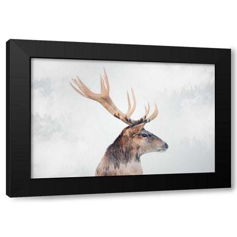 Stag Black Modern Wood Framed Art Print by Beata, Angyalosi