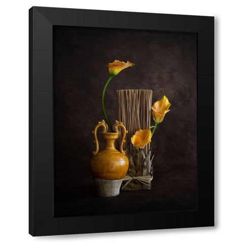 Calla Lilies Black Modern Wood Framed Art Print with Double Matting by W, Joanna