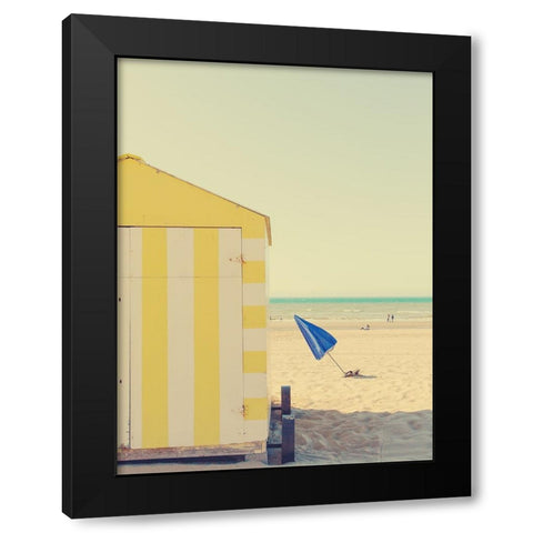 The Blue Umbrella Black Modern Wood Framed Art Print with Double Matting by Della Latta, Massimo