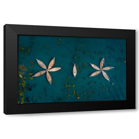 River And Boat Black Modern Wood Framed Art Print by Tanvir
