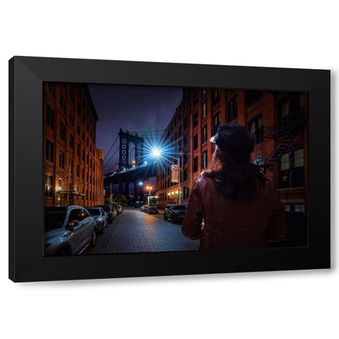 Manhattan Bridge Black Modern Wood Framed Art Print with Double Matting by Foto, Patrick