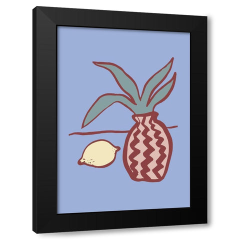 Blue Lemon Black Modern Wood Framed Art Print by 1x Studio