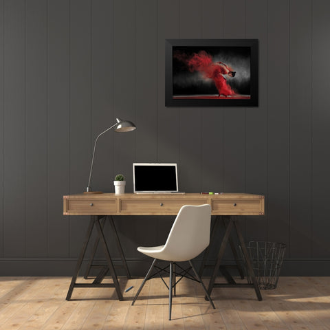 Fire Dance Black Modern Wood Framed Art Print by Kisworo, Sebastian