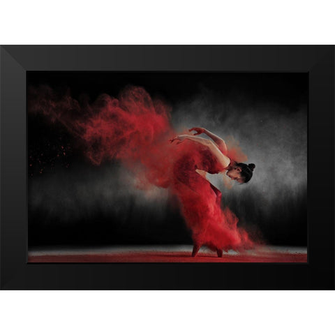 Fire Dance Black Modern Wood Framed Art Print by Kisworo, Sebastian