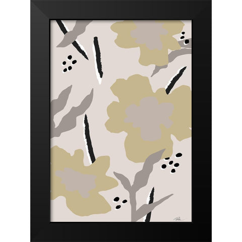 Beige Flowers Black Modern Wood Framed Art Print by 1x Studio II