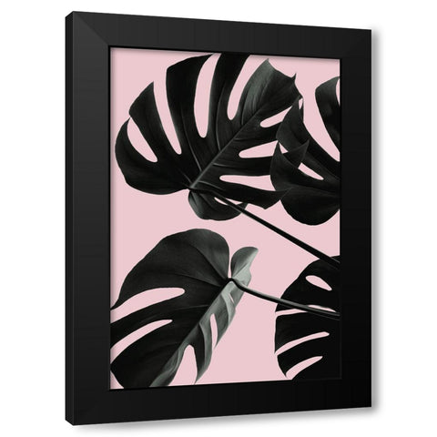 Monstera Pink No 01 Black Modern Wood Framed Art Print with Double Matting by 1x Studio III