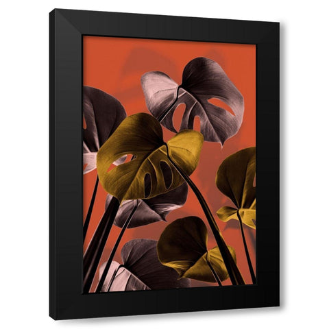 Monstera Orange 01 Black Modern Wood Framed Art Print by 1x Studio III