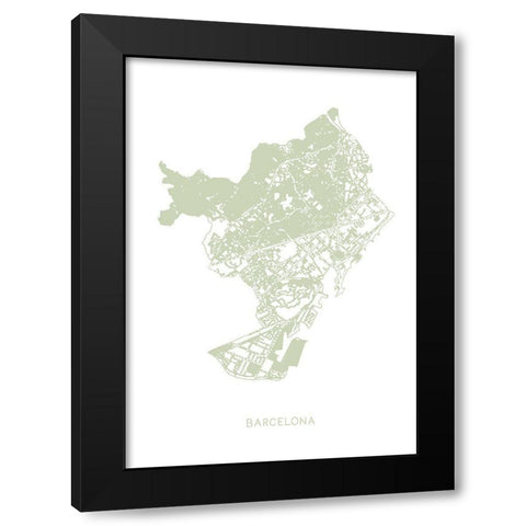 Barcelona Map Black Modern Wood Framed Art Print with Double Matting by 1x Studio II