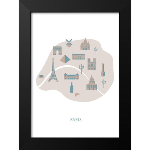 Paris Map Black Modern Wood Framed Art Print by 1x Studio II
