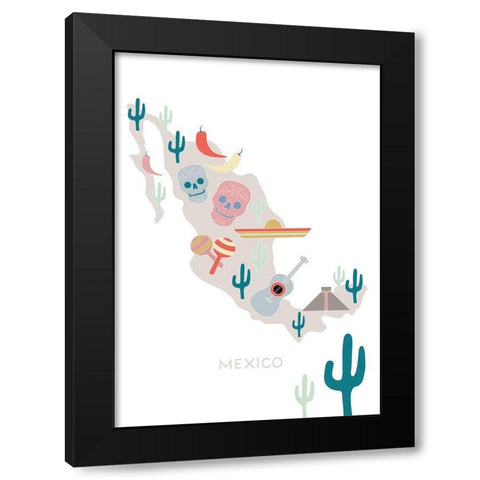 Mexico Map No 1 Black Modern Wood Framed Art Print by 1x Studio II
