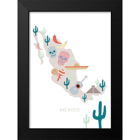 Mexico Map No 1 Black Modern Wood Framed Art Print by 1x Studio II