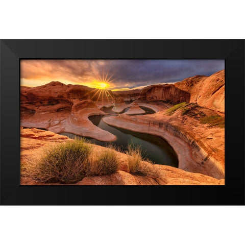 Sunrise At Reflection Canyon Black Modern Wood Framed Art Print by Bian, James