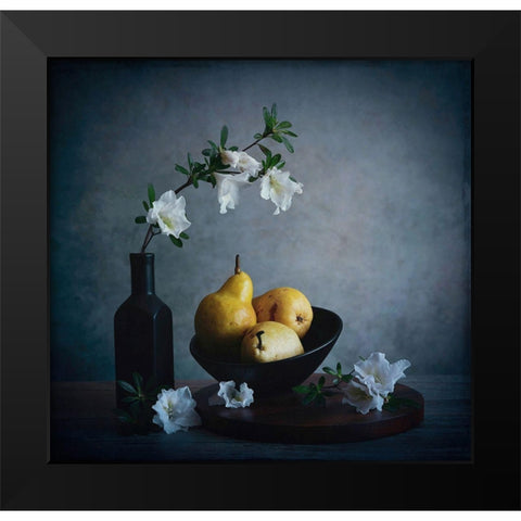 Pears A Flowers Black Modern Wood Framed Art Print by Zhou, Fangping