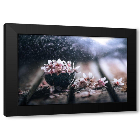 Spring In A Teacup Black Modern Wood Framed Art Print by Pu, Can