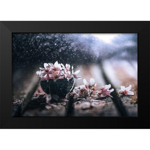 Spring In A Teacup Black Modern Wood Framed Art Print by Pu, Can