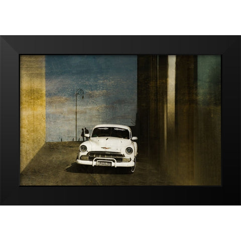 A White Car In Havanna Black Modern Wood Framed Art Print by Schuster, Inge