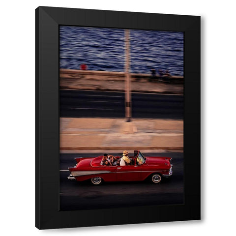 Red Car Driving Black Modern Wood Framed Art Print by Bauer, Andreas