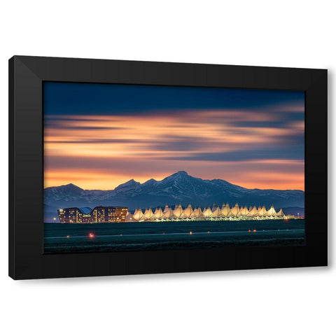 Denver International Airport In Dusk With Longs Peak As Background Black Modern Wood Framed Art Print with Double Matting by Xu, Mei