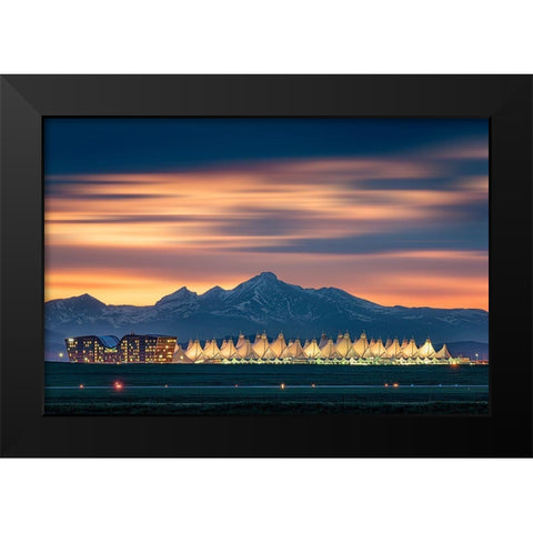 Denver International Airport In Dusk With Longs Peak As Background Black Modern Wood Framed Art Print by Xu, Mei