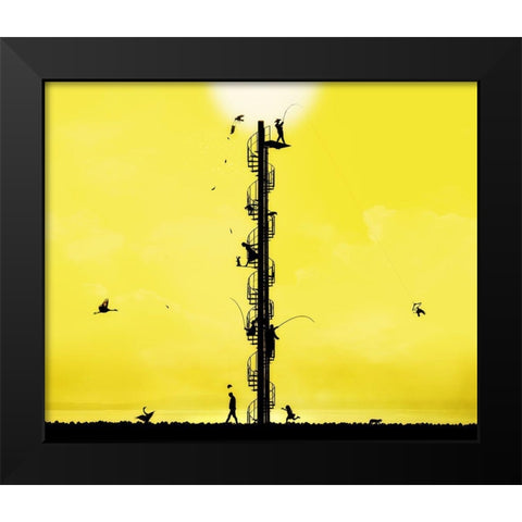 Slapstick Drama Black Modern Wood Framed Art Print by Kazutoshikawakami