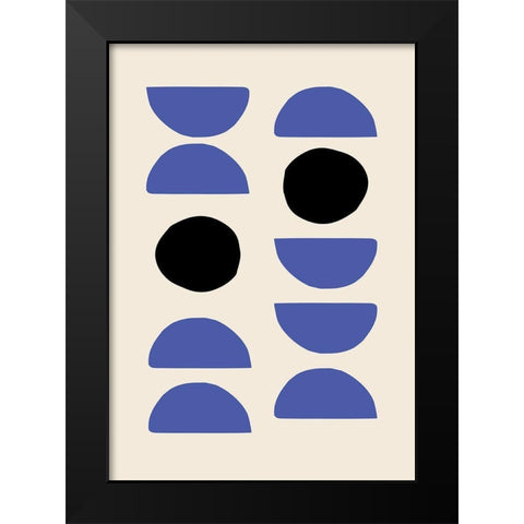 Blue Shapes Black Modern Wood Framed Art Print by 1x Studio