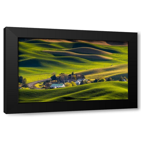 Houses In The Farm Land Black Modern Wood Framed Art Print with Double Matting by Tan, Eileen