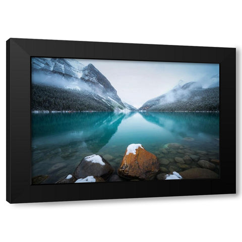 Foggy Lake Louise Black Modern Wood Framed Art Print with Double Matting by Li, Yongnan