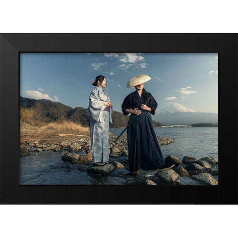 Japan Love Story Black Modern Wood Framed Art Print by Mieke