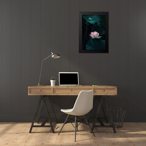 Lotus Flower Black Modern Wood Framed Art Print by W., Catherine