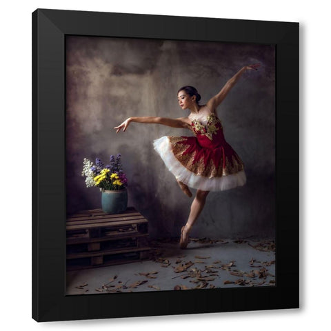 Ballerina Black Modern Wood Framed Art Print with Double Matting by Mikael, Fira