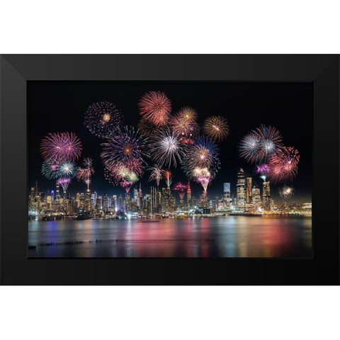 Firework In New York City Black Modern Wood Framed Art Print by Dai, Wei