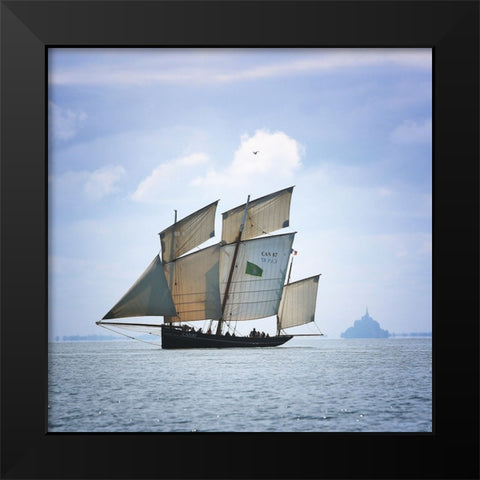 Boat-Bird And Mount Black Modern Wood Framed Art Print by Demoulin, Vincent