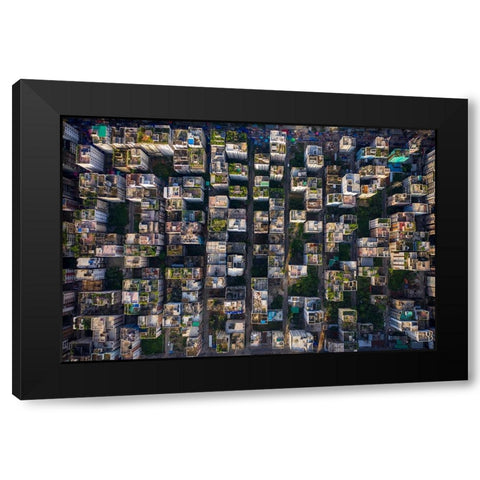 Rooftop Black Modern Wood Framed Art Print by Khan Ronnie, Azim